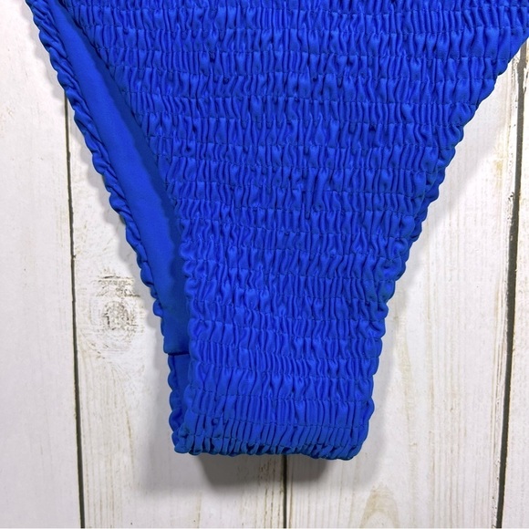 Lovers + Friends | Cobalt Blue High Waist Ruffle Cheeky Bikini Bottom | S - Picture 2 of 6